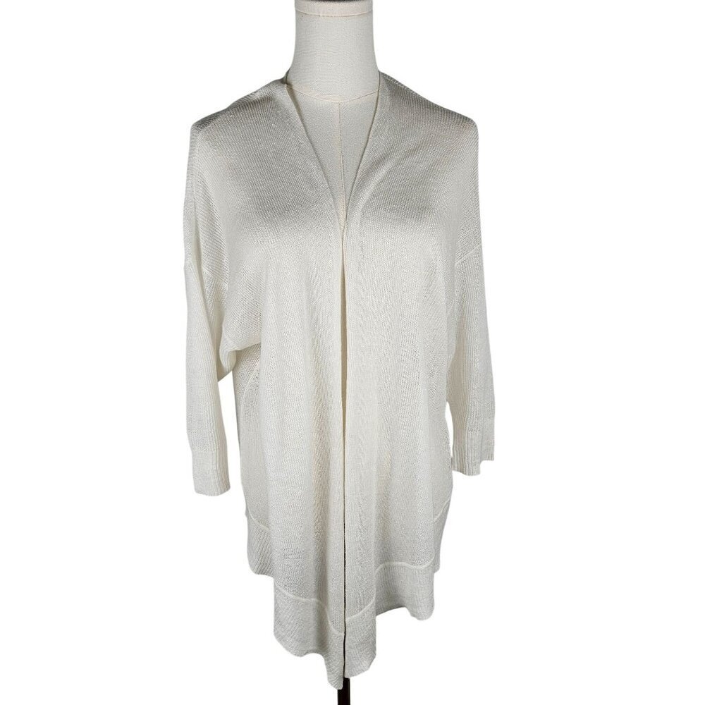 Eileen Fisher Open Cardigan Sz XS  Organic Linen & Cotton White